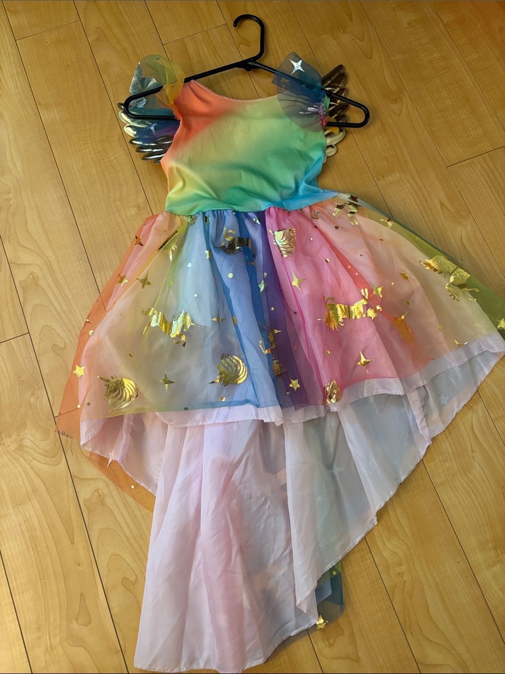Girls Rainbow Unicorn Dress Costume with Gold Accents